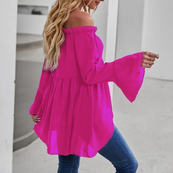 Boho Casual Off Shoulder Bell Sleeve Top - Picture 11 of 12